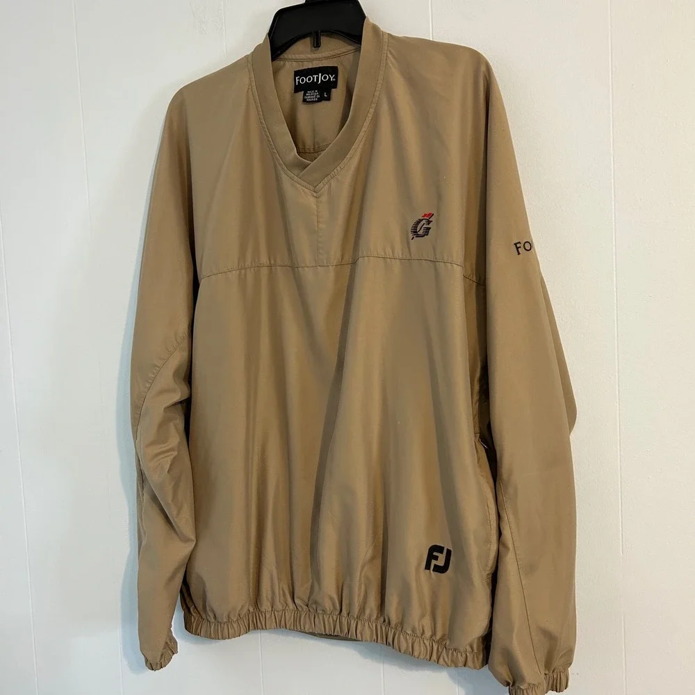 FootJoy Golf Pullover Jacket Men's L Tan V-Neck‎ Long Sleeve Lightweight